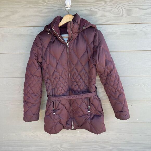Eddie Bauer Jackets & Blazers - Eddie Bauer 650 fill goose down quilted belted merlot coat
